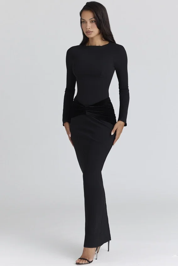 Athena Black Long Sleeve Crepe Jersey Maxi Dress Athena Black Long Sleeve Crepe Jersey Maxi Dress
