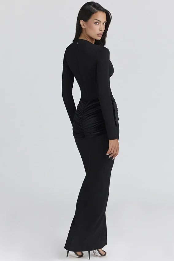 Athena Black Long Sleeve Crepe Jersey Maxi Dress Athena Black Long Sleeve Crepe Jersey Maxi Dress