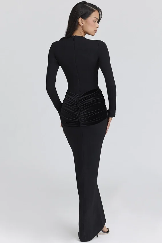 Athena Black Long Sleeve Crepe Jersey Maxi Dress Athena Black Long Sleeve Crepe Jersey Maxi Dress