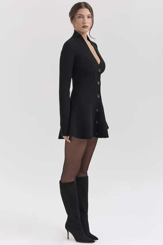 Aubrey Black Wool Knitted Cardigan Dress Aubrey Black Wool Knitted Cardigan Dress