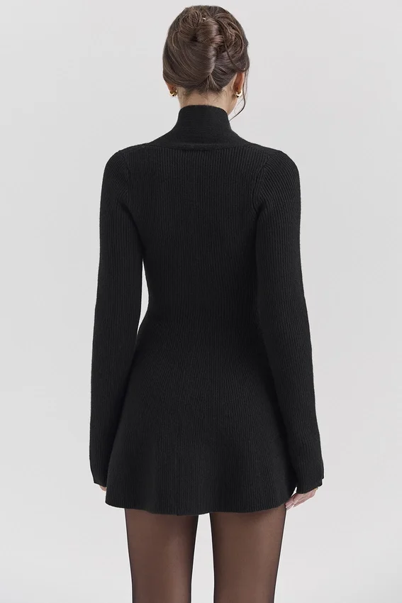 Aubrey Black Wool Knitted Cardigan Dress Aubrey Black Wool Knitted Cardigan Dress