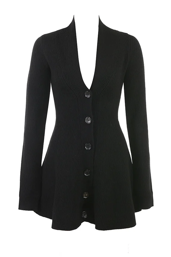 Aubrey Black Wool Knitted Cardigan Dress Aubrey Black Wool Knitted Cardigan Dress