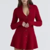 Aubrey Red Pure New Wool Cardigan Mini Dress Aubrey Red Pure New Wool Cardigan Mini Dress