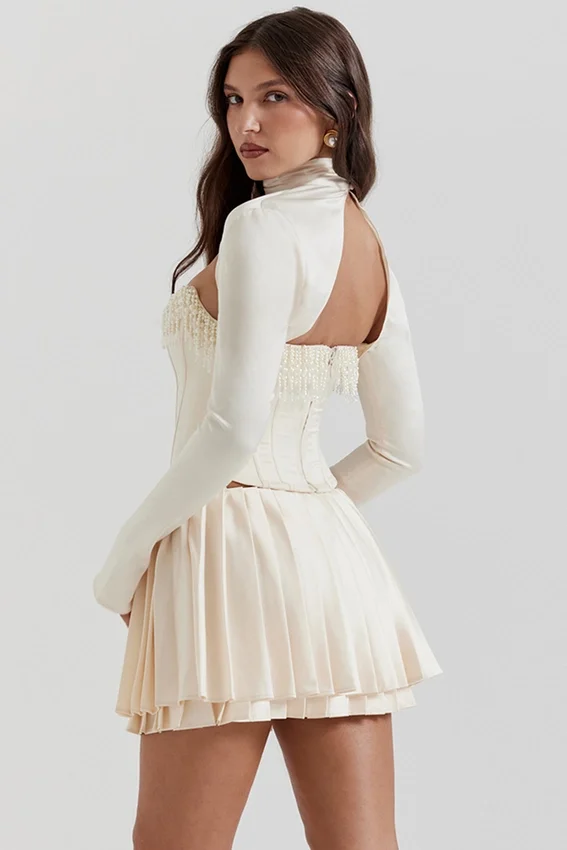 Aubrie Vintage Cream Embellished Satin Corset Aubrie Vintage Cream Embellished Satin Corset