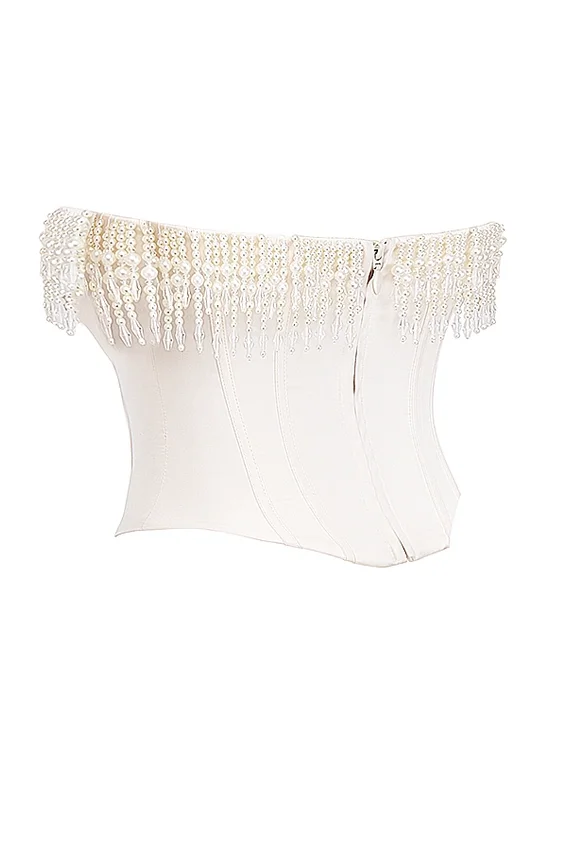 Aubrie Vintage Cream Embellished Satin Corset Aubrie Vintage Cream Embellished Satin Corset