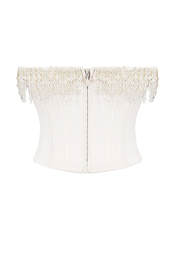 Aubrie Vintage Cream Embellished Satin Corset Aubrie Vintage Cream Embellished Satin Corset
