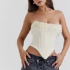 Aubrie Vintage Cream Embellished Satin Corset Aubrie Vintage Cream Embellished Satin Corset