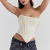 Aubrie Vintage Cream Embellished Satin Corset Aubrie Vintage Cream Embellished Satin Corset