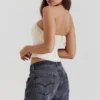 Aubrie Vintage Cream Embellished Satin Corset Aubrie Vintage Cream Embellished Satin Corset