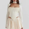 Aubrie Vintage Cream Embellished Satin Corset Aubrie Vintage Cream Embellished Satin Corset