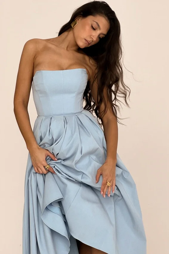Audrey Tuscan Blue Strapless Midi Sundress Audrey Tuscan Blue Strapless Midi Sundress