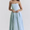 Audrey Tuscan Blue Strapless Midi Sundress Audrey Tuscan Blue Strapless Midi Sundress