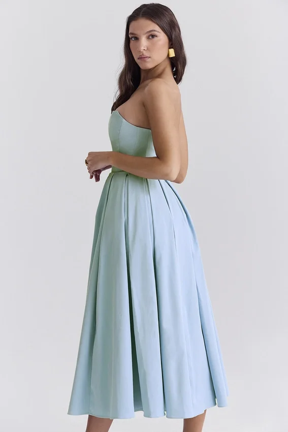 Audrey Tuscan Blue Strapless Midi Sundress Audrey Tuscan Blue Strapless Midi Sundress