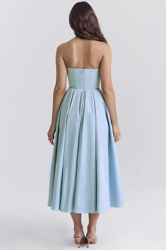 Audrey Tuscan Blue Strapless Midi Sundress Audrey Tuscan Blue Strapless Midi Sundress