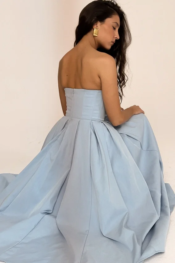 Audrey Tuscan Blue Strapless Midi Sundress Audrey Tuscan Blue Strapless Midi Sundress