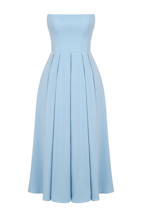 Audrey Tuscan Blue Strapless Midi Sundress Audrey Tuscan Blue Strapless Midi Sundress