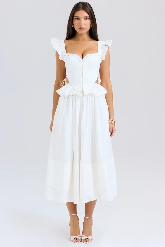Augustine White Embroidered Cotton Midi Skirt Augustine White Embroidered Cotton Midi Skirt