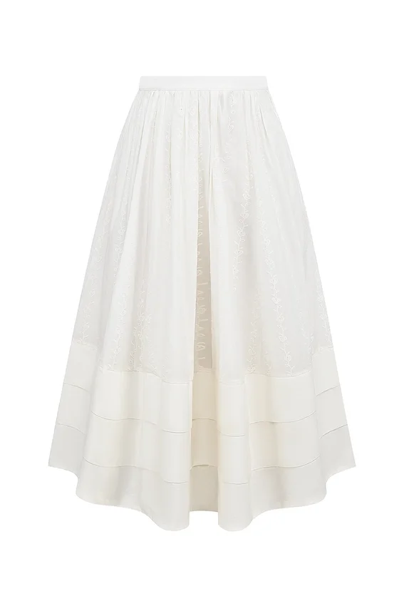 Augustine White Embroidered Cotton Midi Skirt Augustine White Embroidered Cotton Midi Skirt