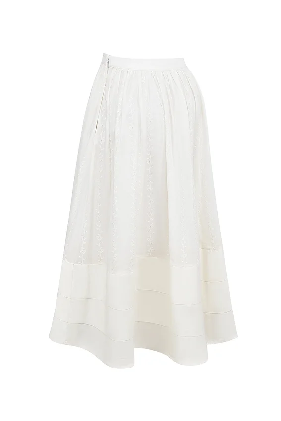 Augustine White Embroidered Cotton Midi Skirt Augustine White Embroidered Cotton Midi Skirt