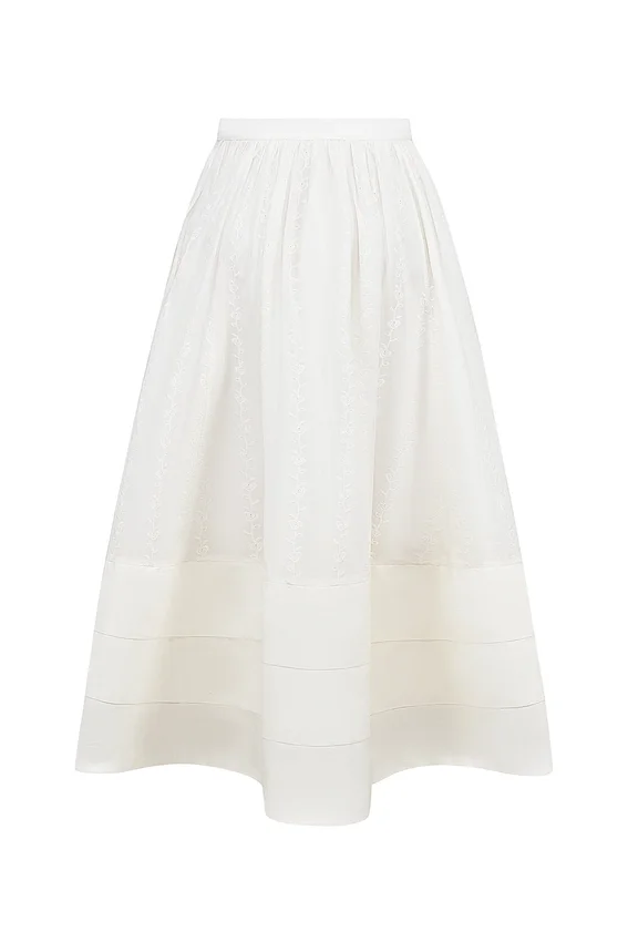 Augustine White Embroidered Cotton Midi Skirt Augustine White Embroidered Cotton Midi Skirt