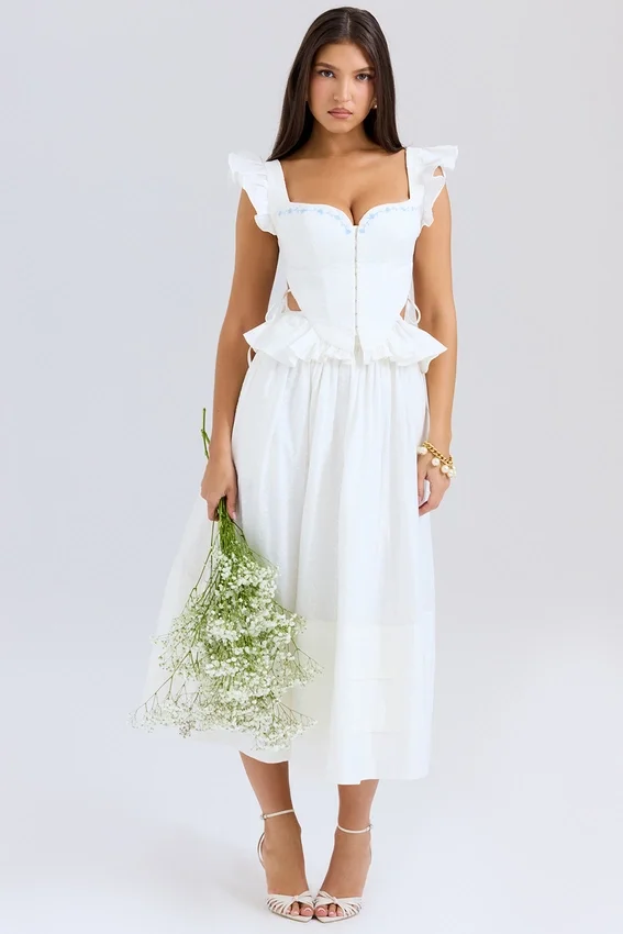 Augustine White Embroidered Cotton Midi Skirt Augustine White Embroidered Cotton Midi Skirt
