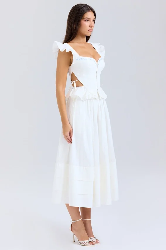 Augustine White Embroidered Cotton Midi Skirt Augustine White Embroidered Cotton Midi Skirt