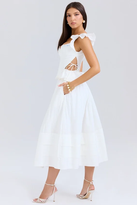 Augustine White Embroidered Cotton Midi Skirt Augustine White Embroidered Cotton Midi Skirt