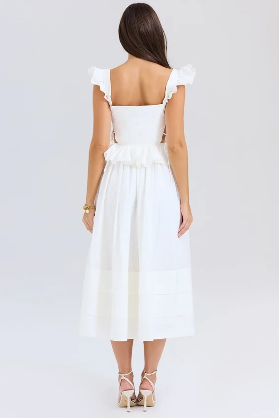 Augustine White Embroidered Cotton Midi Skirt Augustine White Embroidered Cotton Midi Skirt