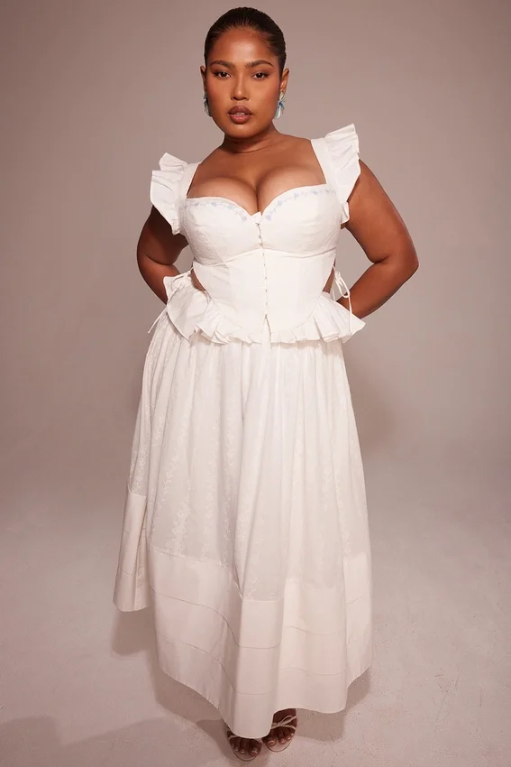 Augustine White Embroidered Cotton Midi Skirt Augustine White Embroidered Cotton Midi Skirt