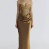 Aurelia Bronze Brocade Satin Corset Maxi Dress Aurelia Bronze Brocade Satin Corset Maxi Dress