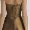 Aurelia Bronze Brocade Satin Corset Maxi Dress Aurelia Bronze Brocade Satin Corset Maxi Dress