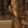 Aurelia Bronze Brocade Satin Corset Maxi Dress Aurelia Bronze Brocade Satin Corset Maxi Dress