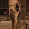 Aurelia Bronze Brocade Satin Corset Maxi Dress Aurelia Bronze Brocade Satin Corset Maxi Dress