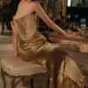 Aurelia Bronze Brocade Satin Corset Maxi Dress Aurelia Bronze Brocade Satin Corset Maxi Dress