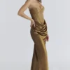 Aurelia Bronze Brocade Satin Corset Maxi Dress Aurelia Bronze Brocade Satin Corset Maxi Dress