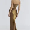 Aurelia Bronze Brocade Satin Corset Maxi Dress Aurelia Bronze Brocade Satin Corset Maxi Dress