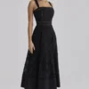 Ava Black Cotton Placement Broderie Anglaise Midi Dress Ava Black Cotton Placement Broderie Anglaise Midi Dress