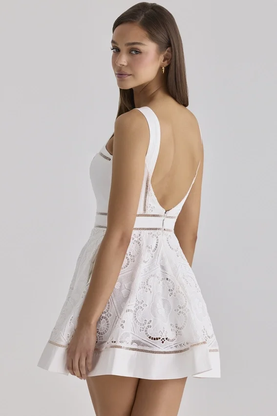 Ava White Custom Lace Cotton Broderie Anglaise Mini Sundress Ava White Custom Lace Cotton Broderie Anglaise Mini Sundress