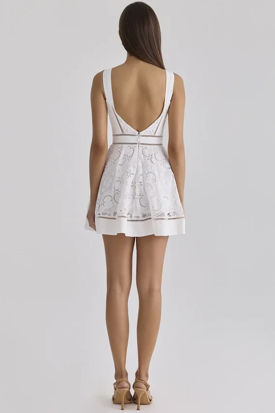 Ava White Custom Lace Cotton Broderie Anglaise Mini Sundress Ava White Custom Lace Cotton Broderie Anglaise Mini Sundress