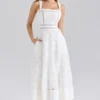 Ava White Stretch Cotton Broderie Anglaise Midi Dress Ava White Stretch Cotton Broderie Anglaise Midi Dress