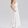 Ava White Stretch Cotton Broderie Anglaise Midi Dress Ava White Stretch Cotton Broderie Anglaise Midi Dress