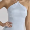 Avelina Blue Satin Halter Neck Godet Maxi Dress Avelina Blue Satin Halter Neck Godet Maxi Dress
