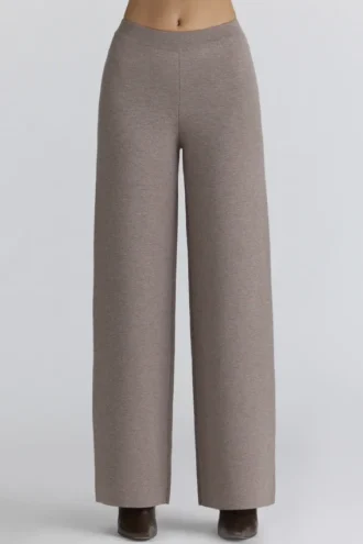 Avery Taupe Wool Wide Leg Trousers