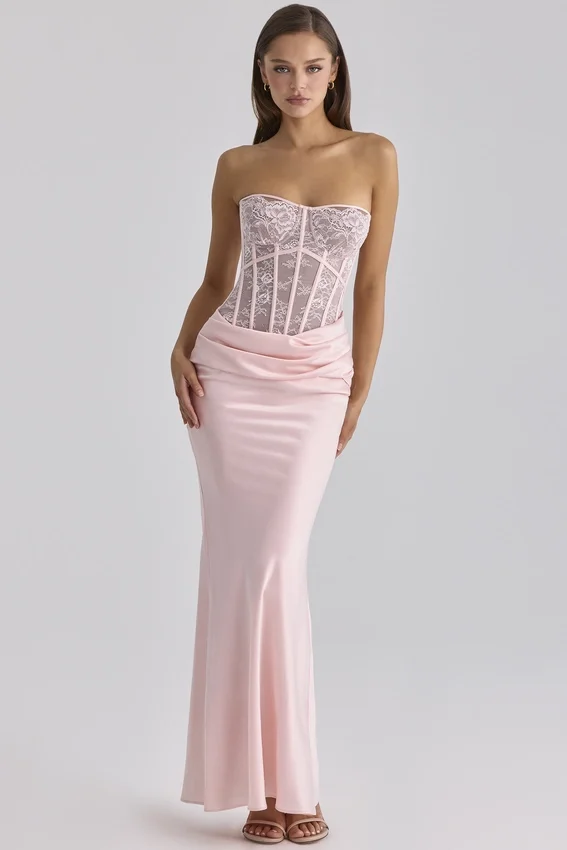 Ayana Pink Lace + Satin Maxi Corset Dress Ayana Pink Lace + Satin Maxi Corset Dress