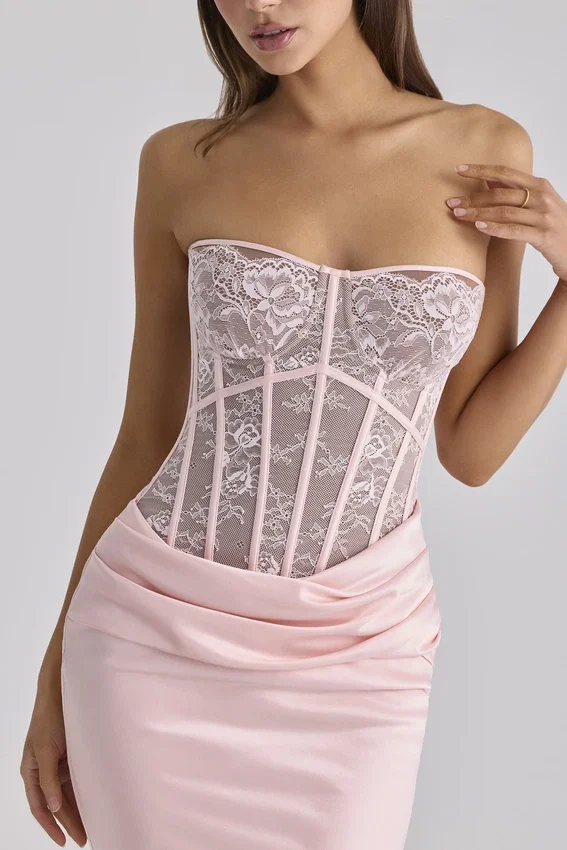 Ayana Pink Lace + Satin Maxi Corset Dress Ayana Pink Lace + Satin Maxi Corset Dress