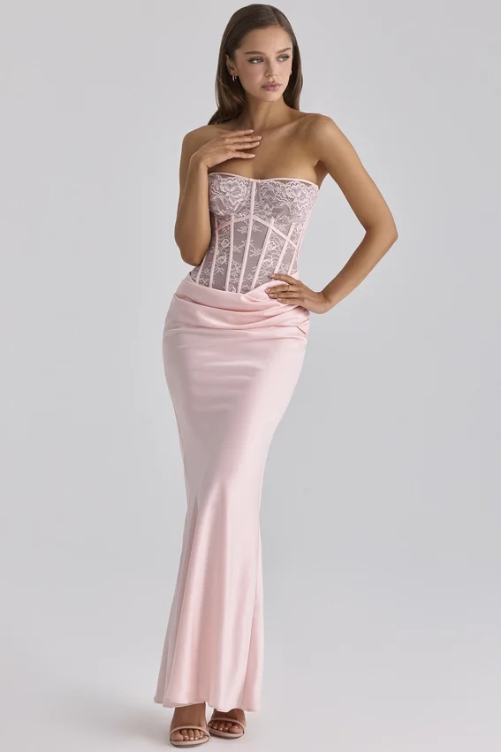 Ayana Pink Lace + Satin Maxi Corset Dress Ayana Pink Lace + Satin Maxi Corset Dress