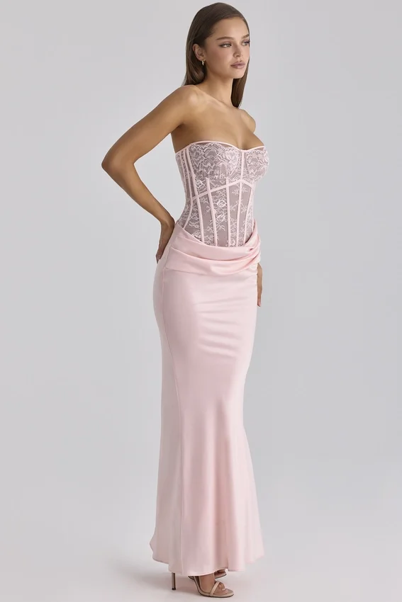 Ayana Pink Lace + Satin Maxi Corset Dress Ayana Pink Lace + Satin Maxi Corset Dress