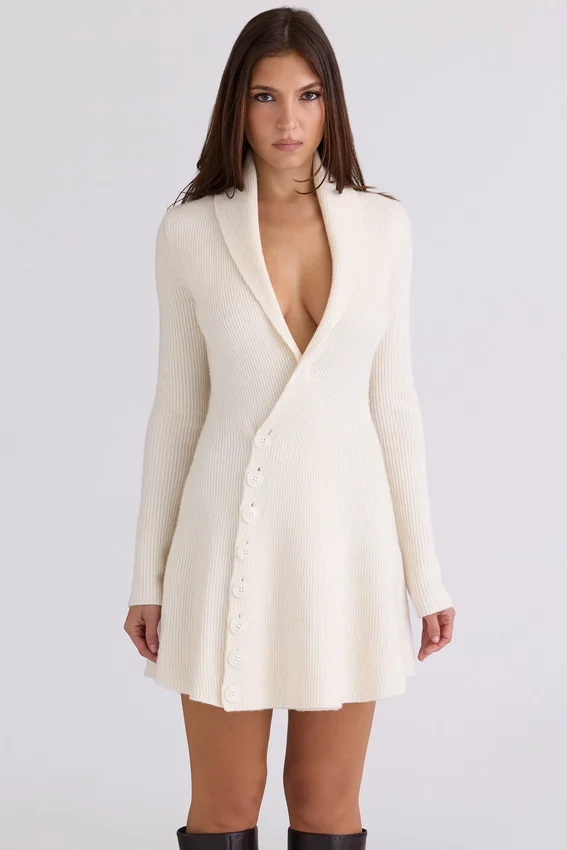Ayla Cream Asymmetric Skater Mini Dress Ayla Cream Asymmetric Skater Mini Dress