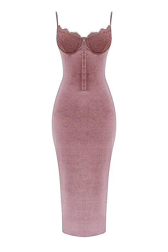 Azalea Soft Pink Velvet Midi Dress Azalea Soft Pink Velvet Midi Dress