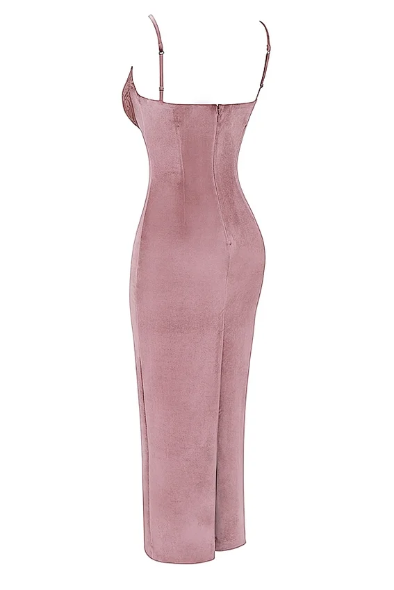 Azalea Soft Pink Velvet Midi Dress Azalea Soft Pink Velvet Midi Dress